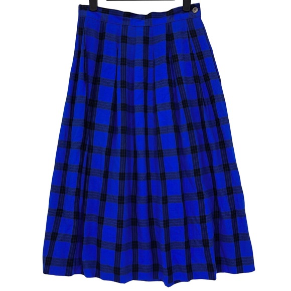 hathaway Dresses & Skirts - Hathaway 90s Blue Plaid Pleated Midi Skirt 8 Vintage Side Pocket